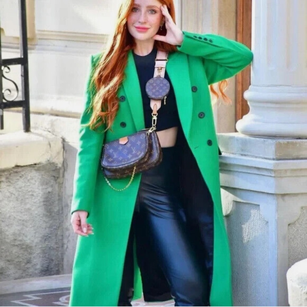 ZARA 💚VIBRANT GREEN💚 DOUBLE-BREASTED COAT SIZE LARGE 🌟NWOT🌟